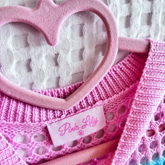 Pink Lily open weave pastel stripe sweater size Medium - Picture 2 of 2